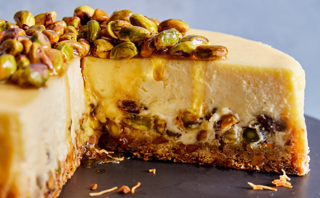 From Flavors of the Sun: Pistachio Cheesecake with Kataifi Crust